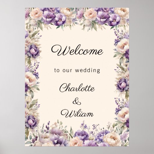 Poster Wedding lavender champagne cream welcome (Devant)