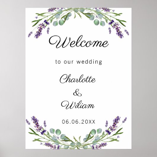 Poster Wedding lavender eucalyptus greenery welcome (Devant)
