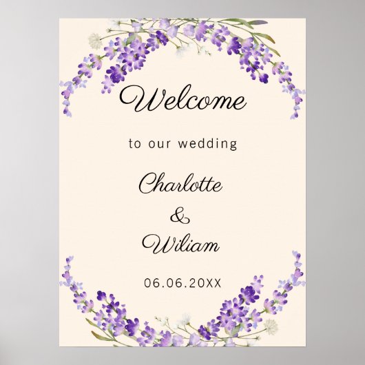 Poster Wedding lavender watercolored cream welcome (Devant)