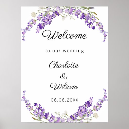 Poster Wedding lavender watercolored welcome (Devant)