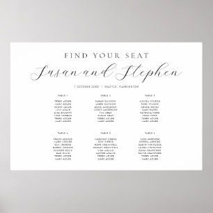 Poster Wedding Modern Minimal Six Table Seating Chart