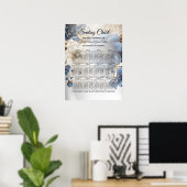 Poster Wedding Navy Blue White Golden Floral Silver (Bureau à domicile)