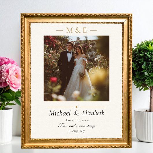 Poster Wedding Photo Elegant Cream Gold Modern Custom