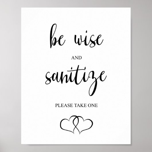 Poster Wedding Sanitize sign, Be wise and sanitize. (Devant)