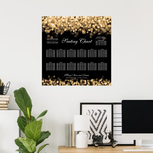 Poster Wedding Seating Chart Gold Lights (Bureau à domicile)