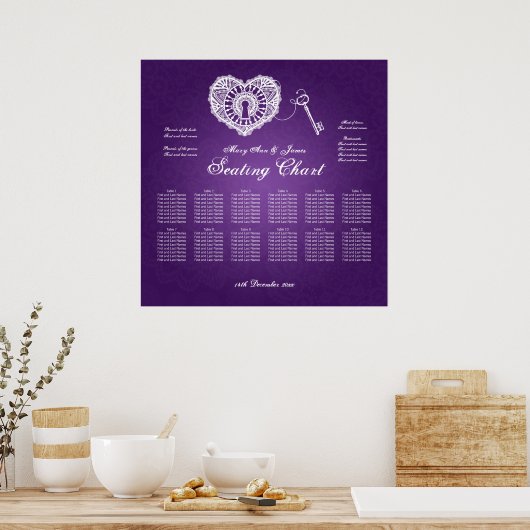 Poster Wedding Seating Chart Key To My Heart Purple (Cuisine)