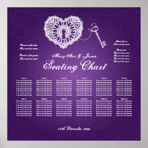 Poster Wedding Seating Chart Key To My Heart Purple