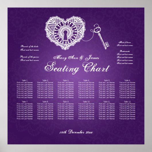 Poster Wedding Seating Chart Key To My Heart Purple (Devant)