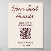 Poster Wedding Seating Chart QR Burgundy & Ivory Rustic (Devant)