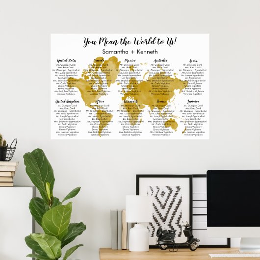 Poster Wedding Seating Chart with World Map (Bureau à domicile)