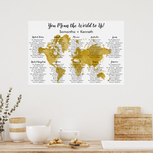 Poster Wedding Seating Chart with World Map (Cuisine)