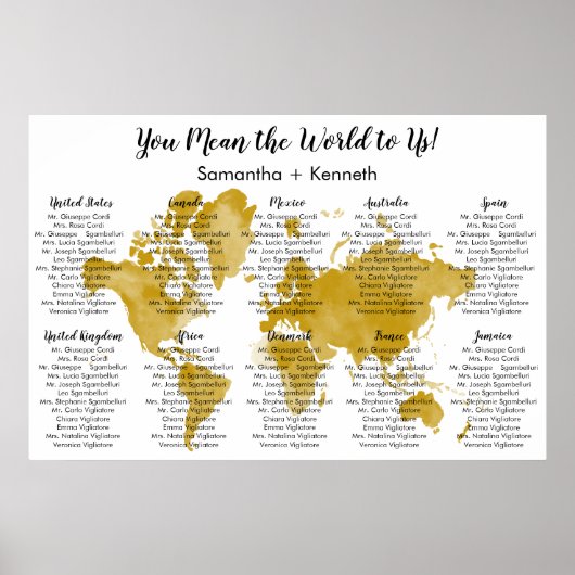 Poster Wedding Seating Chart with World Map (Devant)