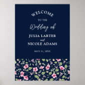 Poster Wedding shower en fleur d'Hibiscus rose bleu marin (Devant)