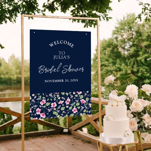 Poster Wedding shower en fleur d'Hibiscus rose bleu marin
