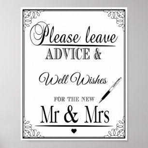 Poster Wedding sign Please leave advice & well wishes