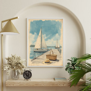 Poster Week-end dans les Hamptons – Rétro bord de mer de