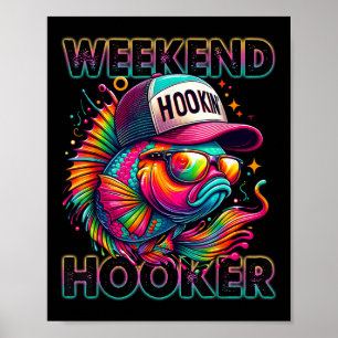 Poster Week-end drôle de pêche Tie Dye coloré Seab Fish