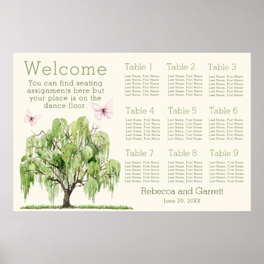 Poster Weeping Willow Wedding Seating Chart 36"x24" (Devant)