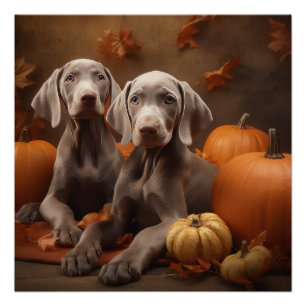 Poster Weimaraner Chiot Automne Citrouille délice