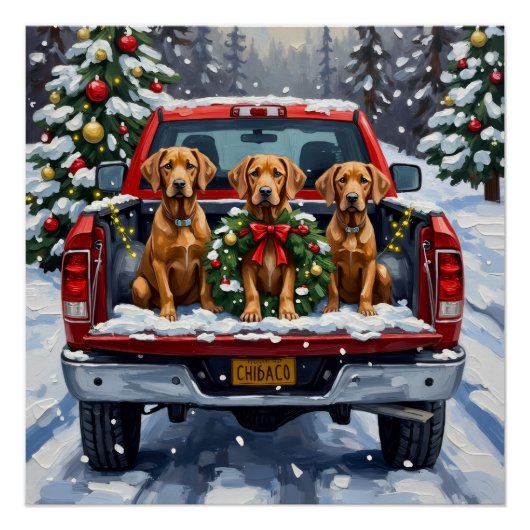Poster Weimaraner Christmas Red Truck Holiday (Devant)