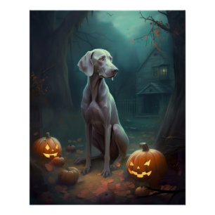 Poster Weimaraner d'Halloween avec citrouilles effrayant