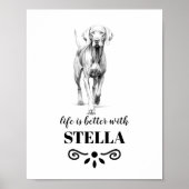 Poster Weimaraner Life est meilleur avec Custom Dog Name (Devant)