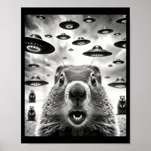 Poster Weird Groundhogs Selfie With Alien Ufo Funny Groun (Devant)