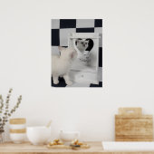 Poster Weiße Katze vorm Spiegel (Cuisine)