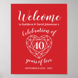Poster Welcome 40th ruby anniversary heart personalized