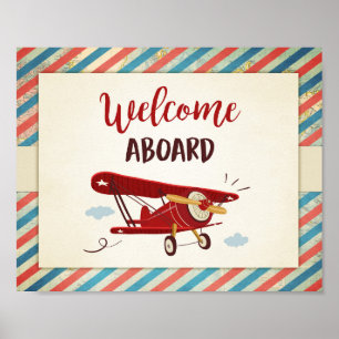 Poster Welcome aboard Sign Airplane birthday Baby shower