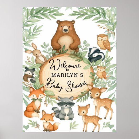 Poster Welcome Baby Shower Baby Animals (Devant)