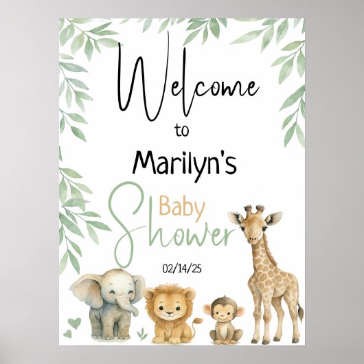 Poster Welcome Baby Shower Baby Animals (Devant)