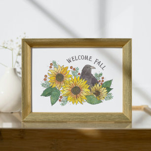 Poster Welcome Fall Sunflowers and Crow Téléchargeable