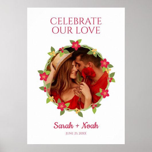 Poster Welcome Guest Floral Wreath in Réseau Design (Devant)