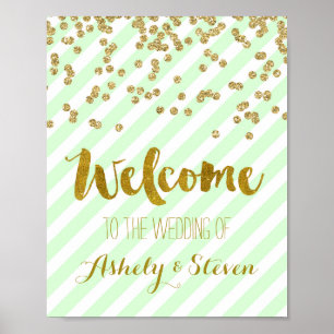 Poster Welcome to our Wedding Sign Mint Gold Stripes