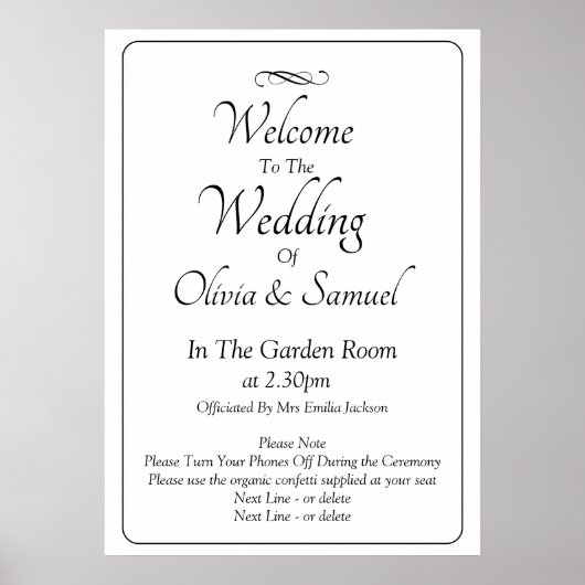 Poster Welcome to  Wedding Black White Infinity Scroll, (Devant)