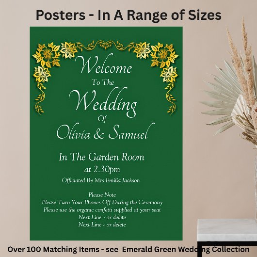 Poster Welcome to  Wedding Emerald Green & Gold