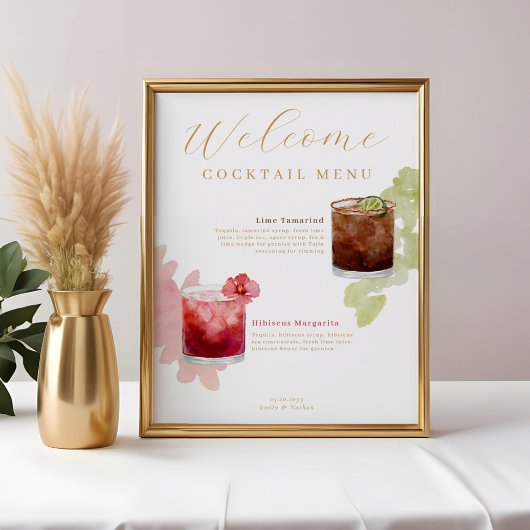 Poster Welcome Watercolor Cocktails Menu Mariage Drink