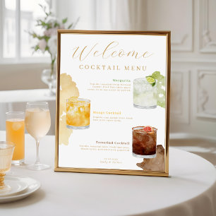 Poster Welcome Watercolor Cocktails Menu Mariage Drink