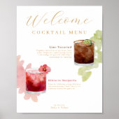 Poster Welcome Watercolor Cocktails Menu Mariage Drink (Devant)