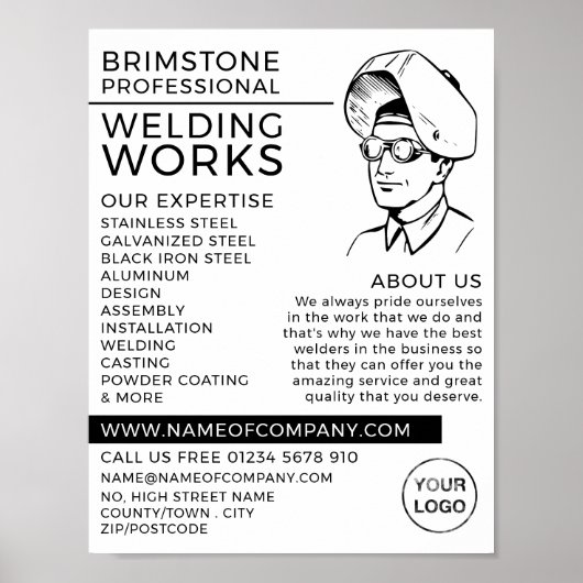 Poster Welder Portrait Sketch, Metal Worker, Welder (Devant)