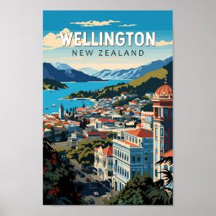 Poster Wellington New Zealand Travel Art Vintage