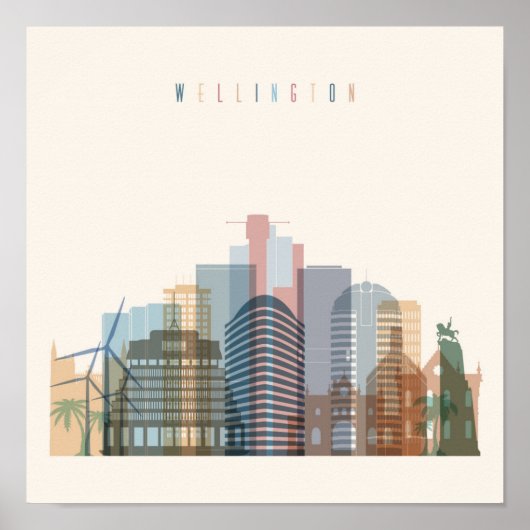 Poster Wellington, Nouvelle-Zélande | Ville Skyline (Devant)