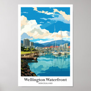Poster Wellington Waterfront New Zealand Travel Vintage