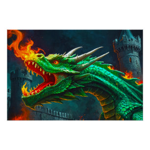 Poster Welsh Dragon fournit le chauffage pour le château 