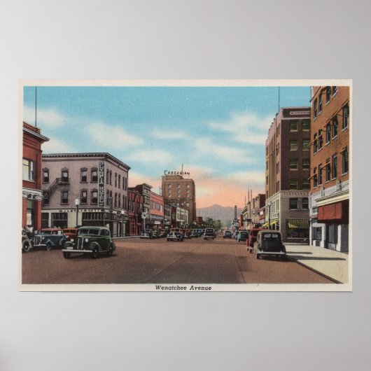 Poster Wenatchee, VUE sur rue de Wenatchee Ave. (Devant)