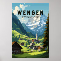 Wengen Suisse Travel Art Vintage