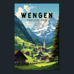Poster Wengen Suisse Travel Art Vintage<br><div class="desc">Conception de déplacement vectoriel Wengen rétro. Wengen est un village alpin suisse situé dans la région bernoise de l'Oberland. Il est connu pour ses chalets en bois et ses hôtels Belle Epoque.</div>