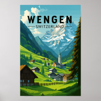 Poster Wengen Switzerland Travel Art Vintage