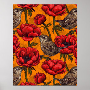 Poster Wens dans un jardin d'anémones rouges